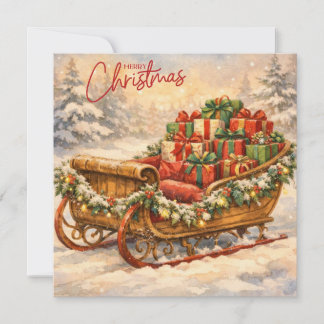Aquarell Vintage Weihnachten Santa Schlitten, Gesc