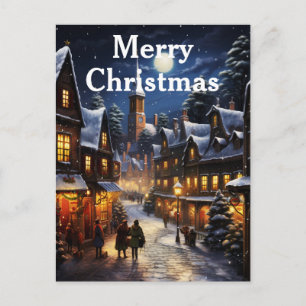Aquarell-vintage-Weihnachts-Winterdorfszene Feiertagspostkarte