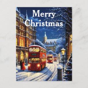Aquarell-vintage-Weihnachts-Winterdorfszene Feiertagspostkarte