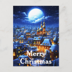 Aquarell-vintage-Weihnachts-Winterdorfszene Feiertagspostkarte