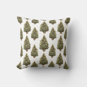 Aquarell-Vintage-Weihnachtsbaum Weiße Feiertage Kissen