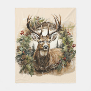 Aquarell-Vintage-Weihnachtshirsch-Design Fleecedecke
