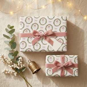 Aquarell Vintage Weihnachtsmann & Kranz Weihnachts Geschenkpapier