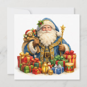Aquarell Vintage Weihnachtsmann mit Geschenken  Feiertagskarte
