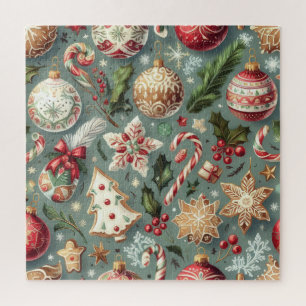 Aquarell Vintage Weihnachtsmotive Feiertage Puzzle