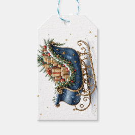 Aquarell Vintage Weihnachtsschlitten Geschenkanhänger