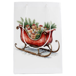Aquarell Vintage Weihnachtsschlitten Mittlere Geschenktüte