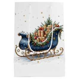 Aquarell Vintage Weihnachtsschlitten Mittlere Geschenktüte