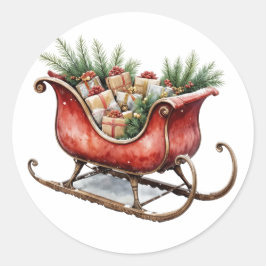 Aquarell Vintage Weihnachtsschlitten Runder Aufkleber