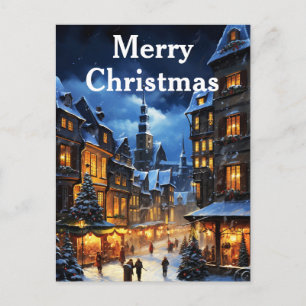 Aquarell-vintage-weihnachtsszene eines Winterdorfe Feiertagspostkarte