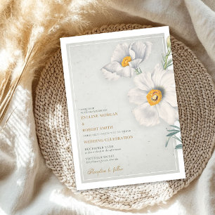 Aquarell vintage weiße Blumen Gold Hochzeit Einladung