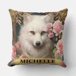 Aquarell Vintage Weißfuchs und rosa Rosen Kissen