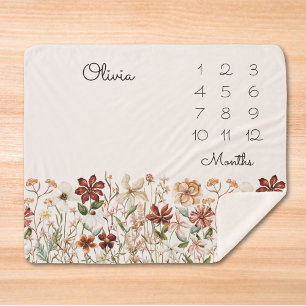 Aquarell Vintage Wildblumen Baby-Meilenstein Sherpadecke