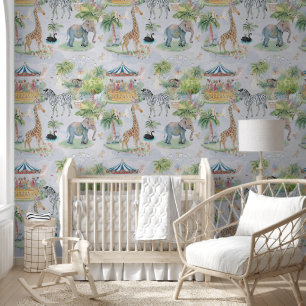 Aquarell Vintage-Zirkus-Zoo-Tiere-Nursery Tapete