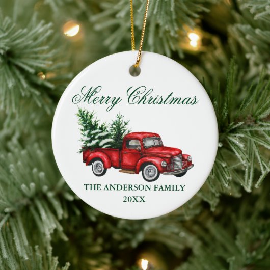 Aquarell Vintager Trucksbaum Weihnachtsbaum Keramik Ornament (Baum)