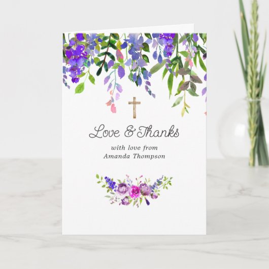 Aquarell Violette Blumen Konfirmation Dankeskarte (Vorderseite)
