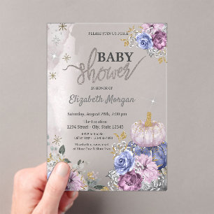 Aquarell Violette Kürbisse Blumen Babyparty Acryleinladungen
