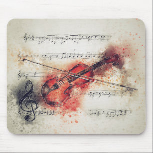 Aquarell-Violin-Notenblatt-Musik Rust Orange Creme Mousepad