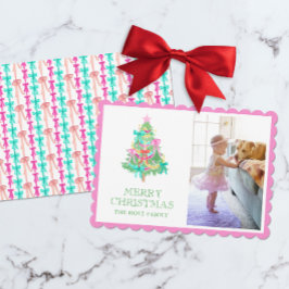 Aquarell Vivid Pink Bow Coquette Weihnachtsgebäck  Feiertagskarte