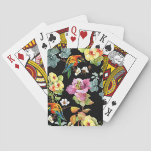 Aquarell-Vögel Blumen: Farbige Nahtlose. Spielkarten