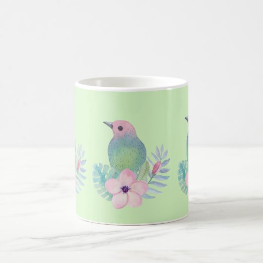 Aquarell-Vogel und -Blume Kaffeetasse (Mittel)