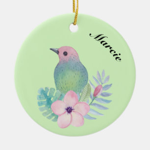 Aquarell Vogel und Blume Keramik Ornament