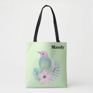 Aquarell-Vogel und -Blume Tasche