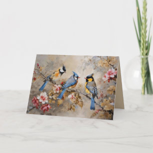 Aquarell-Vögel und Blumen Blanko individuell anpas Karte
