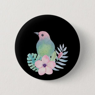 Aquarell Vogel und Blumen Button