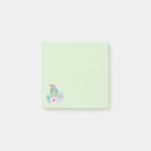 Aquarell Vogel und Blumen Post-it Klebezettel (Vorderseite)