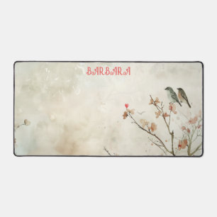 Aquarell-Vögel und Frühlingsblumen Schreibtischunterlage