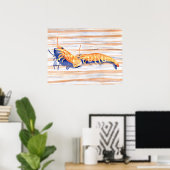 Aquarell von Garnelen auf einem Dock, Angelköder Poster (Heimbüro)