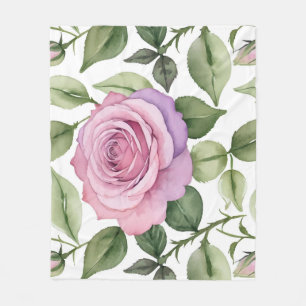 Aquarell von rosa und lavendelfarbenen Rosen Fleecedecke