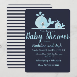 Aquarell-Wal-Baby-Shower-Gestreift Blau Einladung