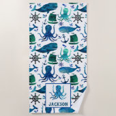 Aquarell-Wal-Kraken-Muster scherzt See Strandtuch (Vorderseite)