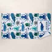 Aquarell-Wal-Kraken-Muster scherzt See Strandtuch (Vorderseite)