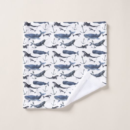 Aquarell-Wal-u. Anker-Muster Badhandtuch Set (Waschlappen)