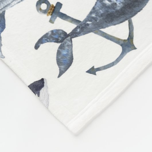 Aquarell-Wal-u. Anker-Muster Fleecedecke (Ecke)
