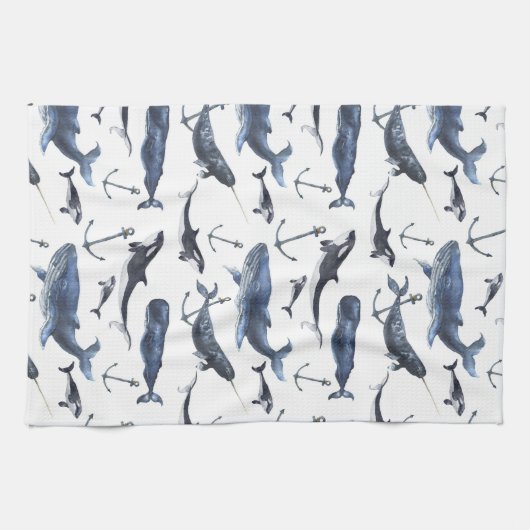 Aquarell-Wal-u. Anker-Muster Handtuch (Horizontal)