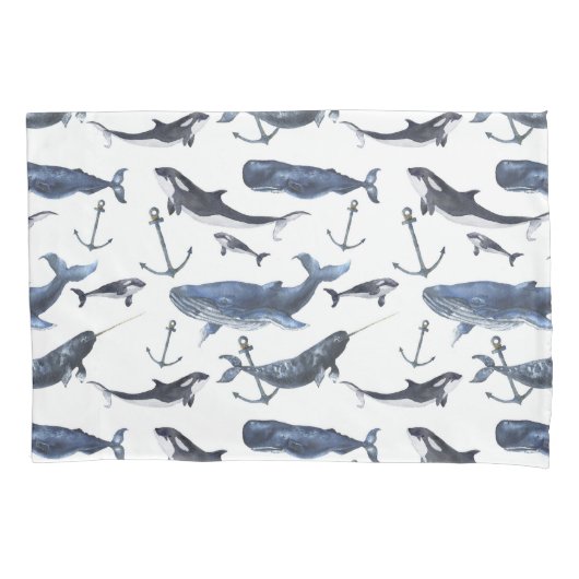 Aquarell-Wal-u. Anker-Muster Kissenbezug (Vorderseite-Links)