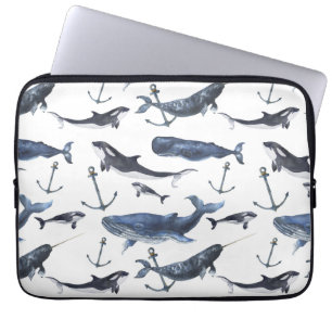 Aquarell-Wal-u. Anker-Muster Laptopschutzhülle