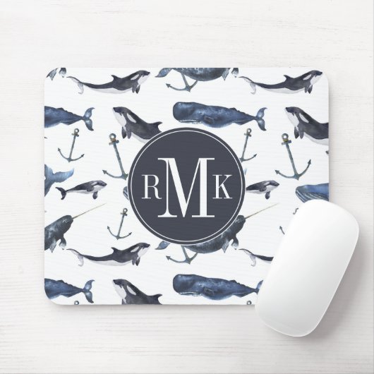 Aquarell-Wal-u. Anker-Muster Mousepad (Mit Mouse)