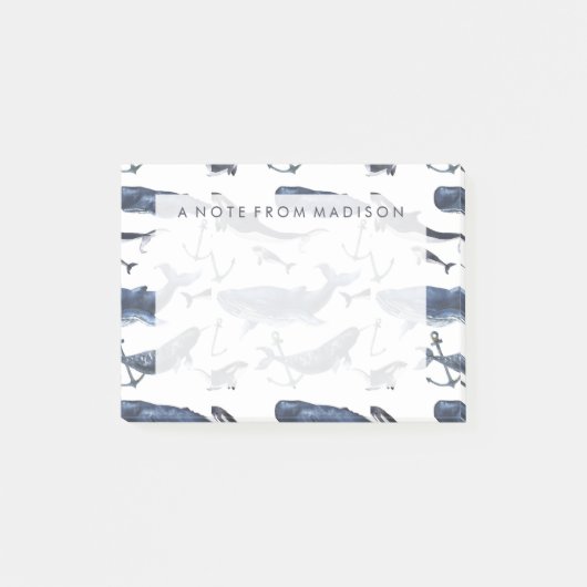 Aquarell-Wal-u. Anker-Muster Post-it Klebezettel (Vorderseite)