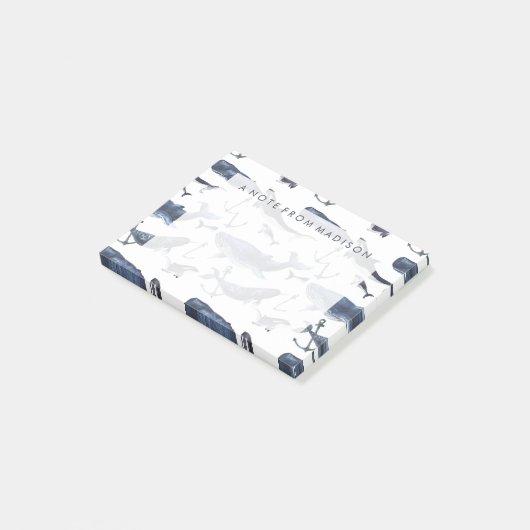 Aquarell-Wal-u. Anker-Muster Post-it Klebezettel (angewinkelt)