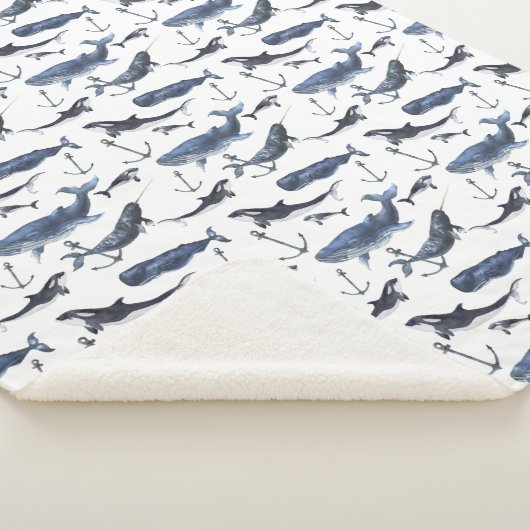 Aquarell-Wal-u. Anker-Muster Sherpadecke (3/4)