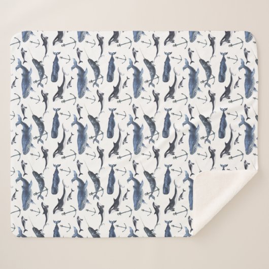 Aquarell-Wal-u. Anker-Muster Sherpadecke (Vorderseite (Horizontal))