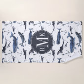 Aquarell-Wal-u. Anker-Muster Strandtuch (Vorderseite)