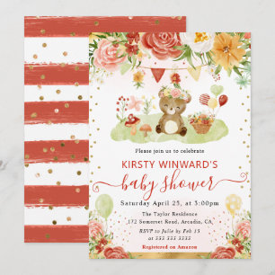 Aquarell-Wald-Bär-Baby-Party Einladung