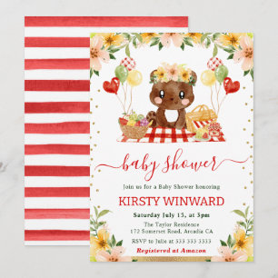 Aquarell-Wald-Bär-Picknick-Baby-Party Einladung