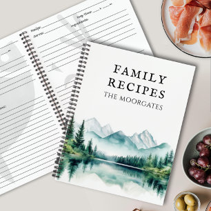 Aquarell-Wald-Berg-Familienrezepte-Kochbuch Notizblock